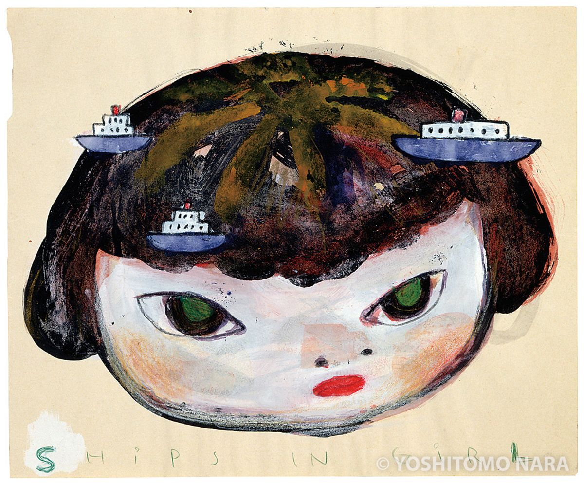 奈良美智油絵『スキーの女の子』手描きF3号　額装 奈良美智油絵『スキーの女の子』手描きF3号 額装 （奈良美智油絵